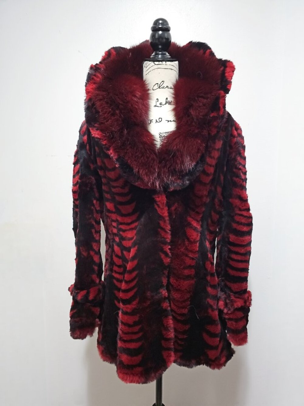 NewReal Rex Rabbit Lapin Fur Leather Wine Red Zebra Animal Print Fox No Mink